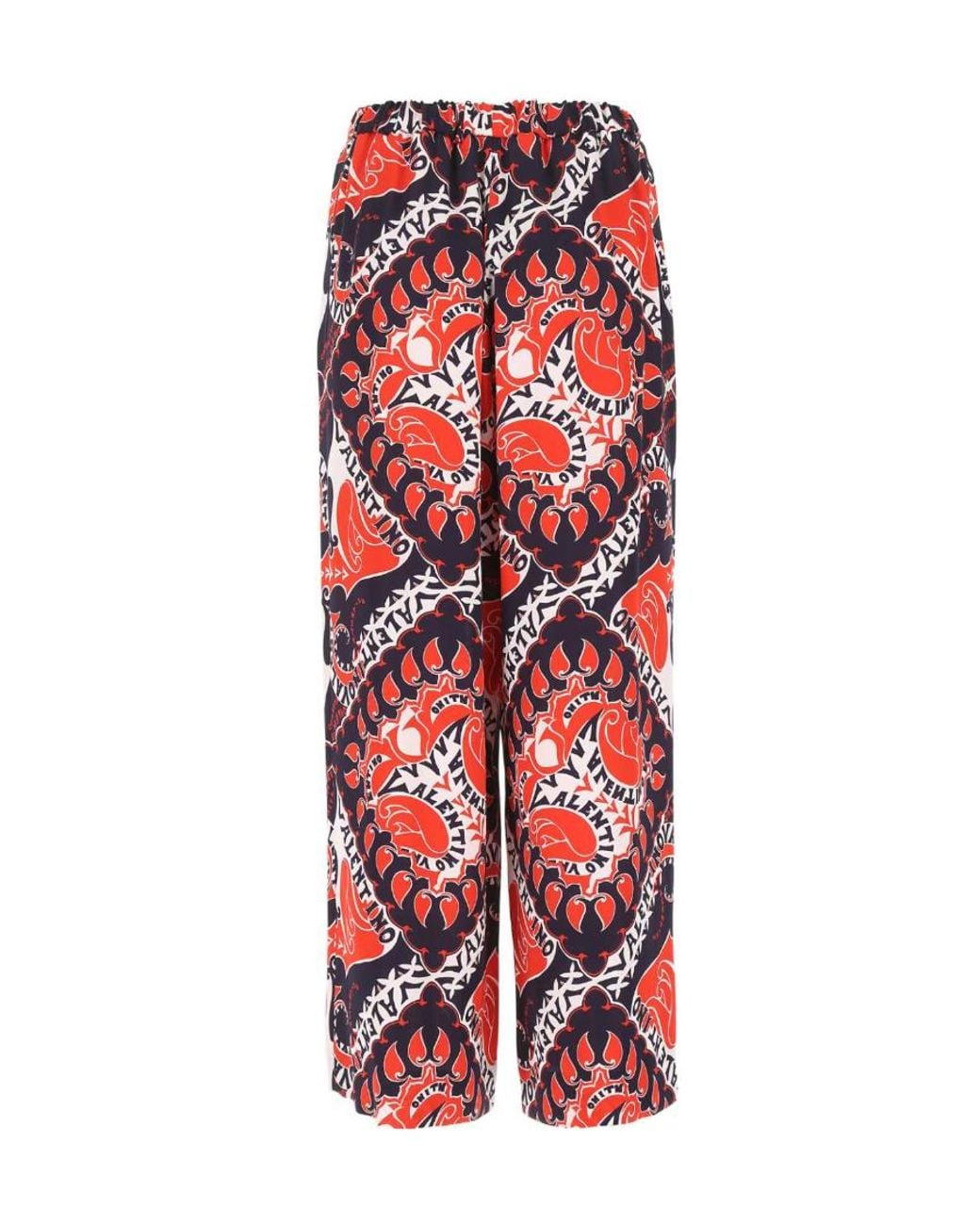 Valentino Red Logo Printed Drawstring Wide Leg Trousers