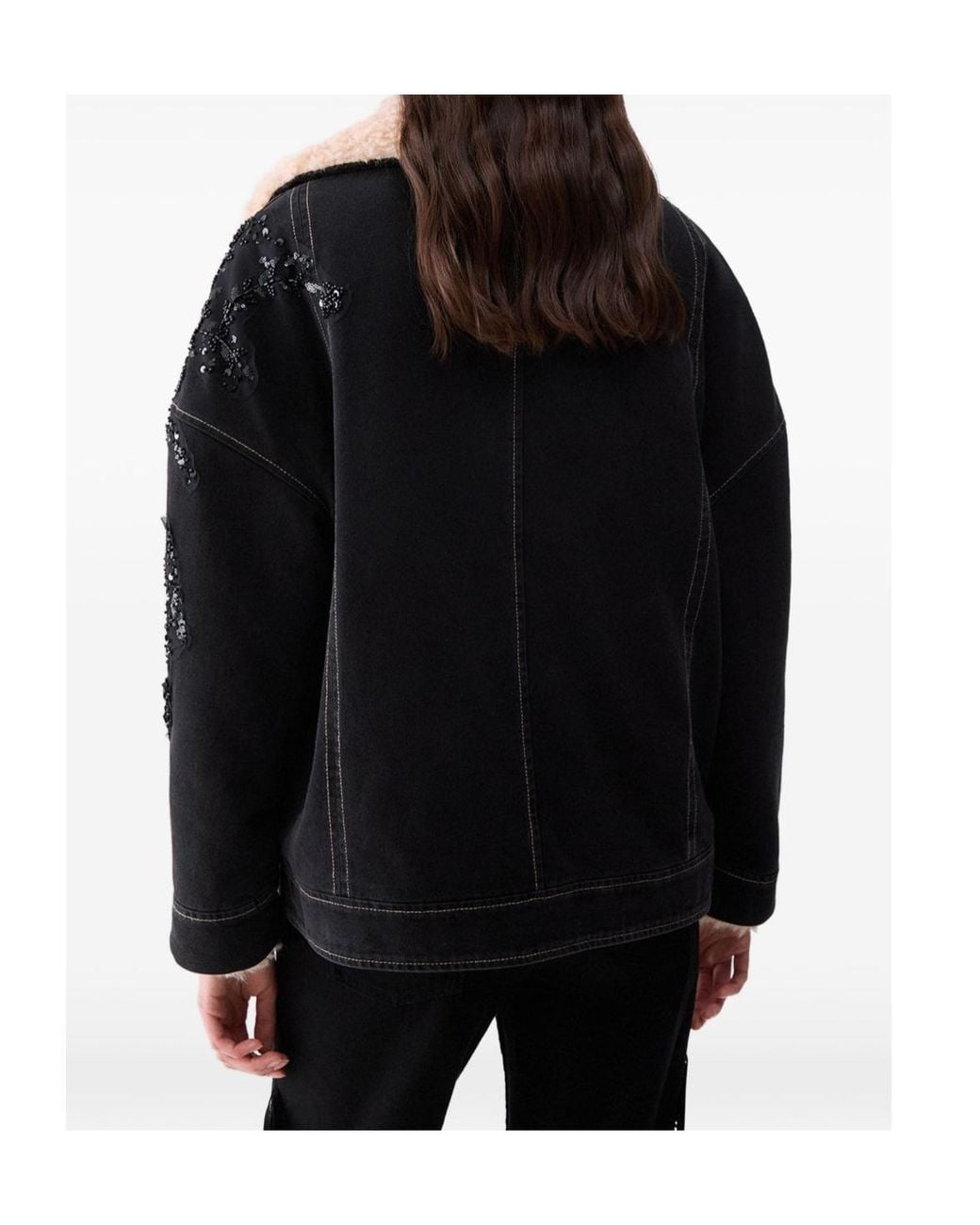Liu Jo Black Embellished Faux Fur Denim Jacket
