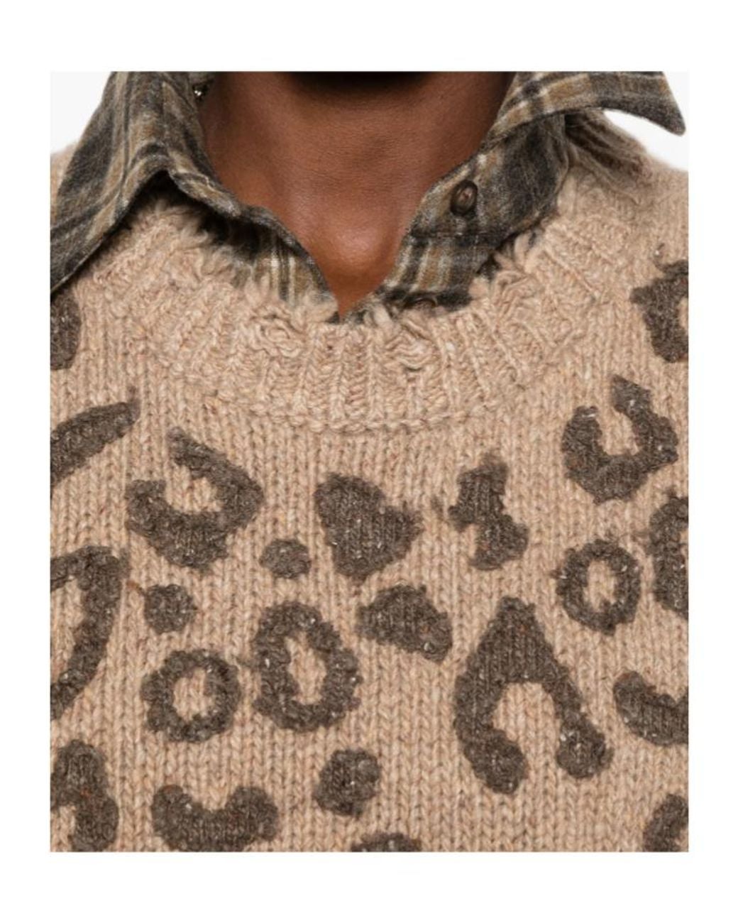R13 Gray Distressed Animal-Pattern Knitted Top
