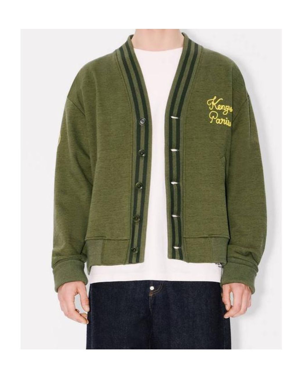 KENZO Green Paris Chainstitch Embroidered Cardigan for men