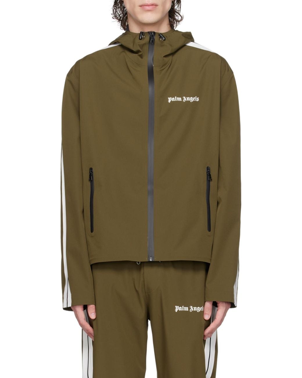 Palm Angels Green Logo-Print Hooded Jacket for men