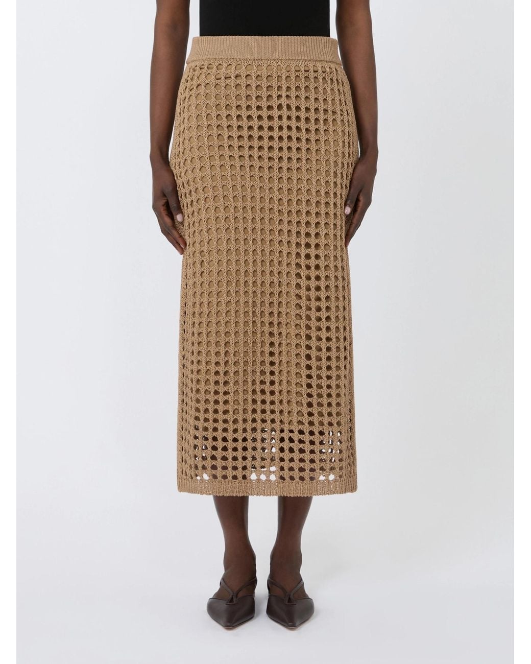 Max Mara Brown Cotton Woven Midi Skirt
