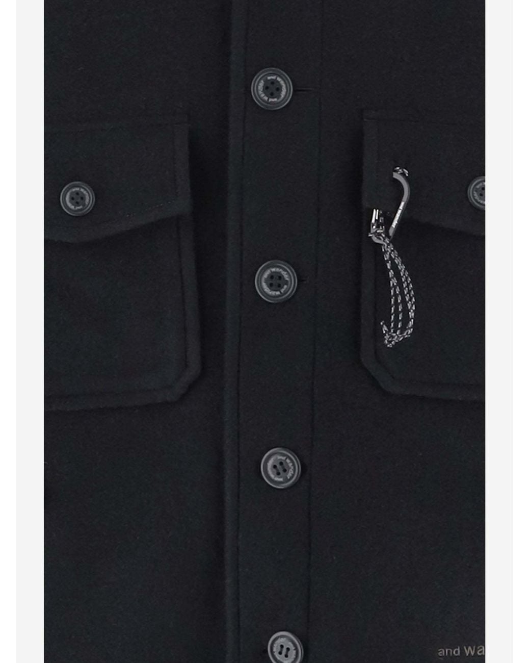 And Wander Black Ribbed-Knit-Collar Button-Up Coat for men