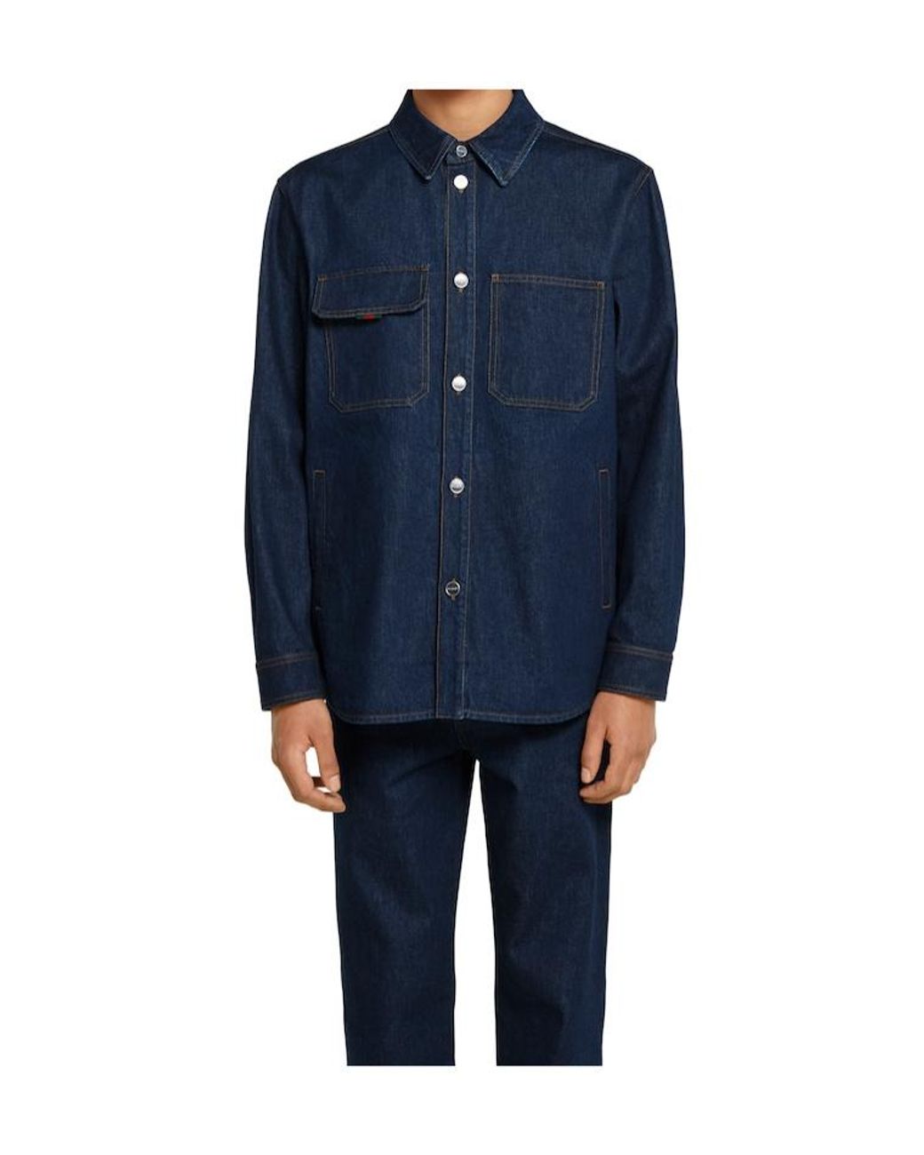 Gucci Blue Relaxed Fit Denim Shirt for men