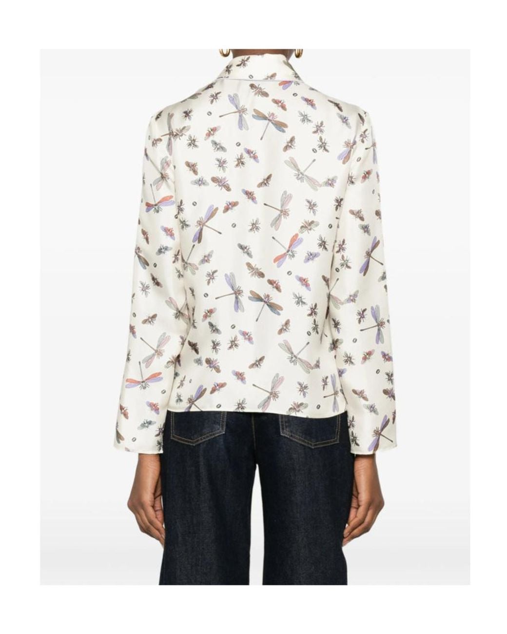 Gucci White Printed Collared Long-Sleeve Shirt