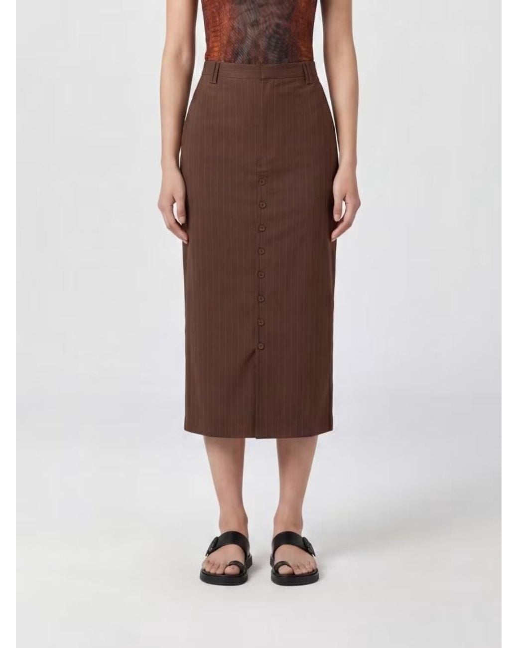 Jean Paul Gaultier Brown Pinstriped Button-Front Skirt
