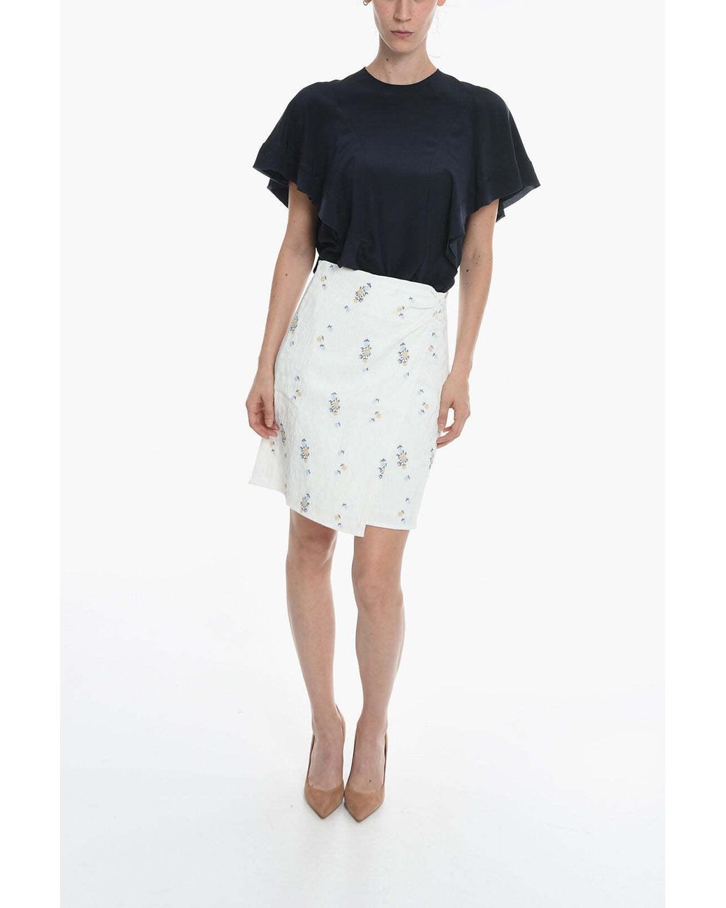 Samsøe & Samsøe White Floral-Embroidered Mini Skirt