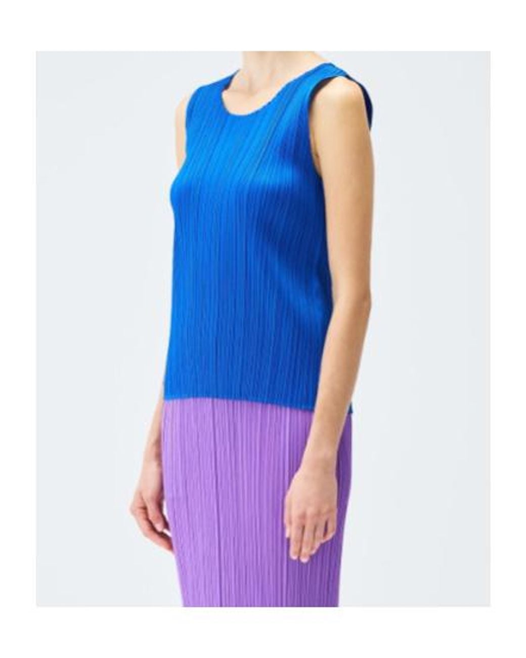 Pleats Please Issey Miyake Blue Pleats Please Issey Miyake Crewneck Sleeveless Top