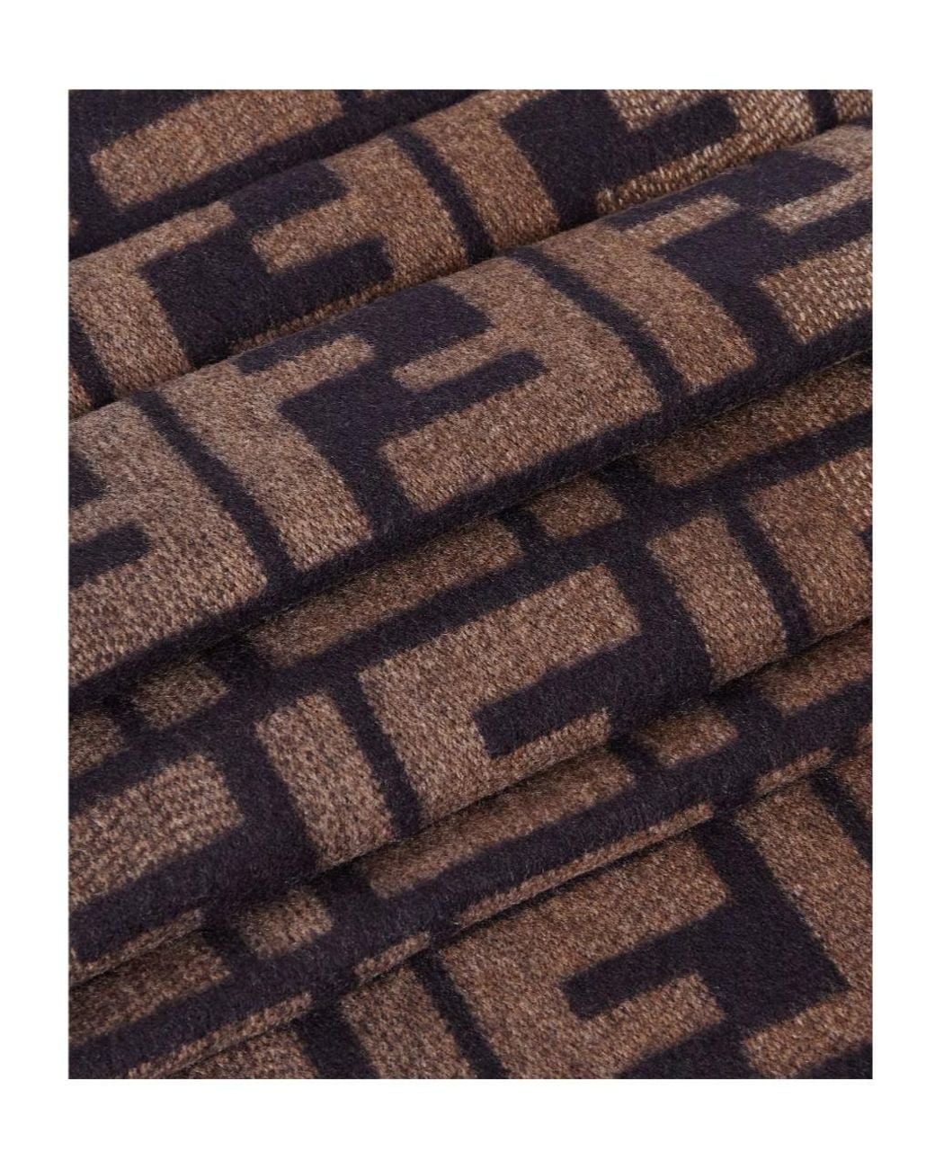 Fendi Brown Ff Jacquard Fringe Detailed Scarf for men