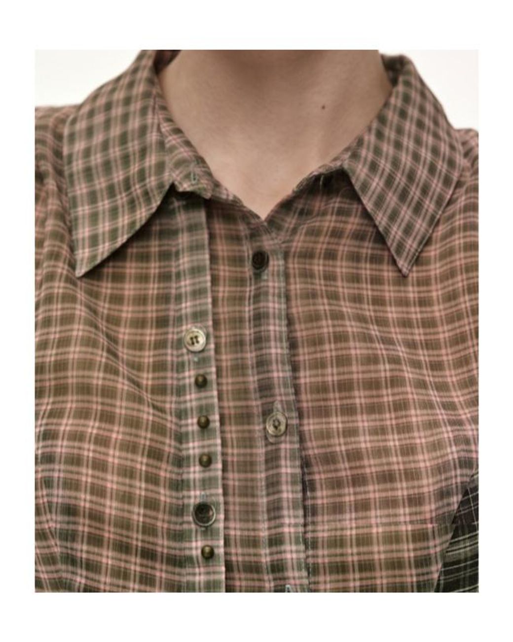 ANDERSSON BELL Brown Check-Pattern Asymmetric Shirt