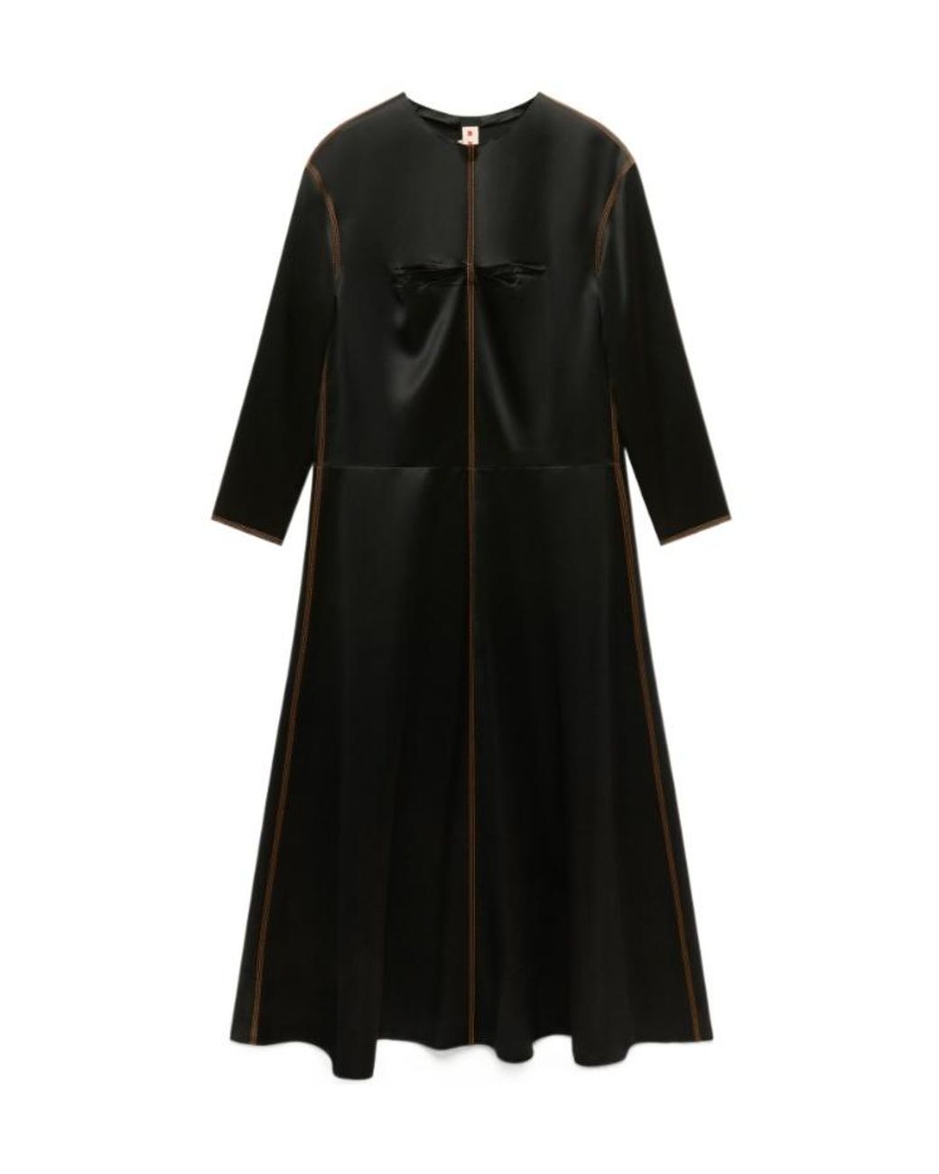 Marni Black Satin Contrast Stitch Long-Sleeved Dress