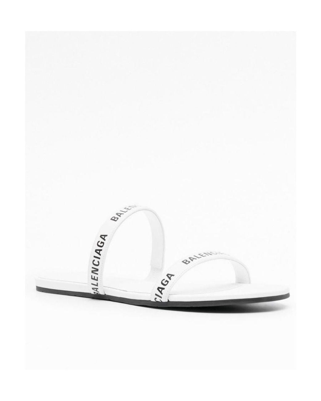 Balenciaga White Logo Print Double Strap Sandals