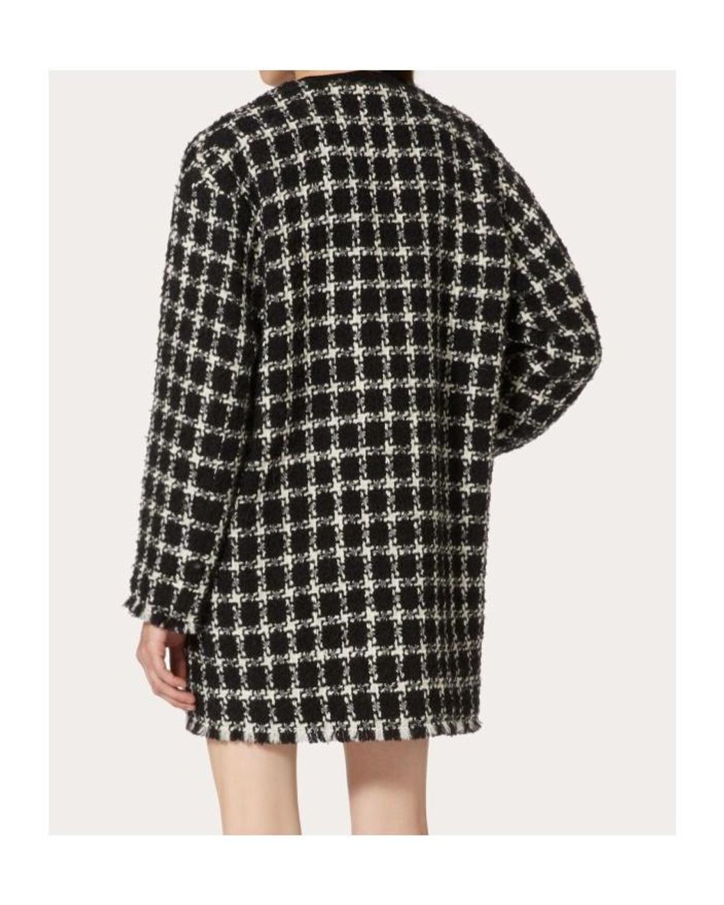 Valentino Black Tweed Checkered Vgold Coat