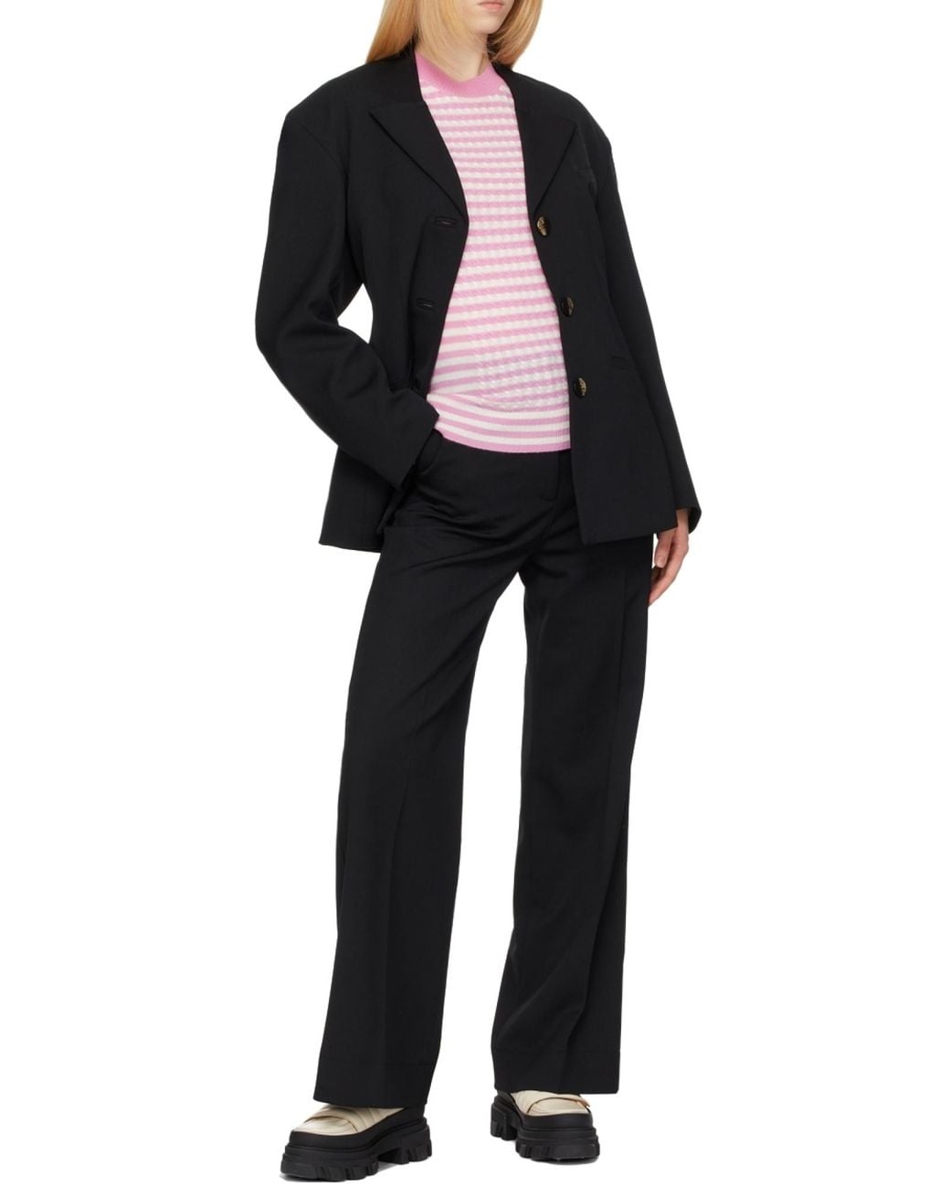 Ganni Pink Striped Cashmere-Wool Top