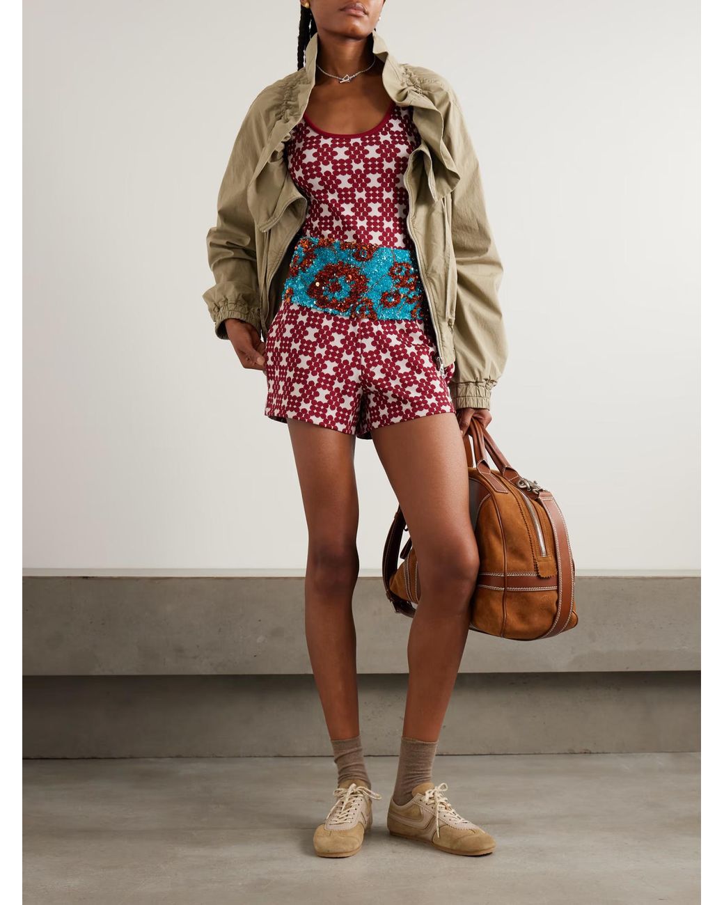 Dries Van Noten Red Jacquard-Knit Bodysuit