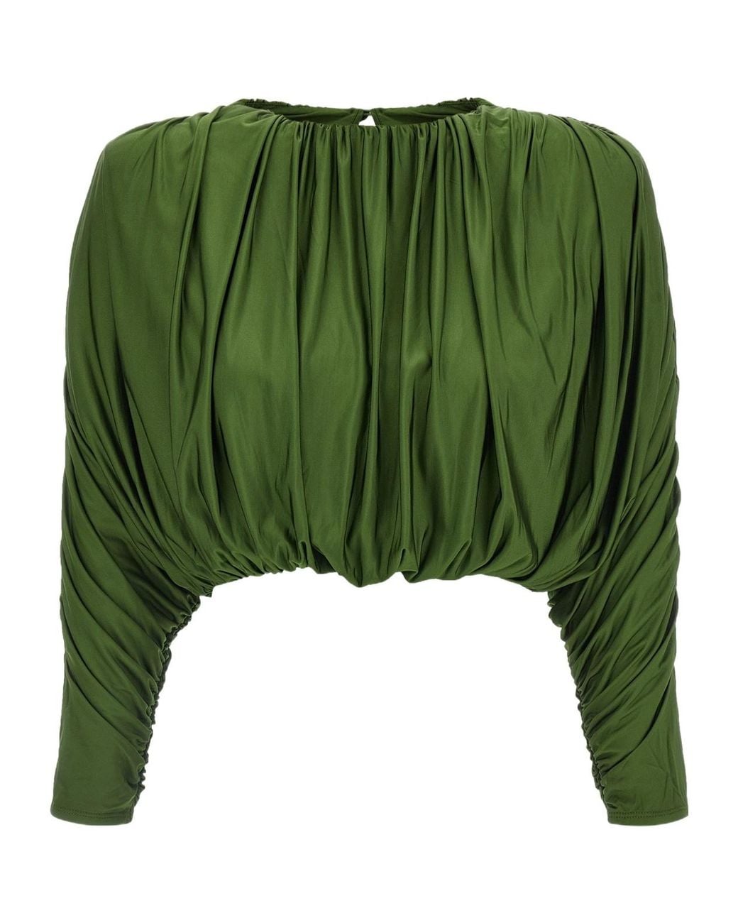Self-Portrait Green Ruched Jersey Top