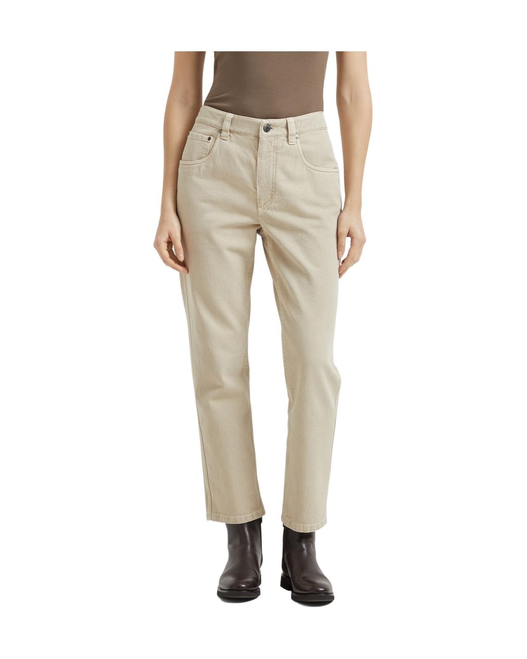 Brunello Cucinelli Natural Dyed Denim Five-Pocket Straight Trousers With Shiny Bartack