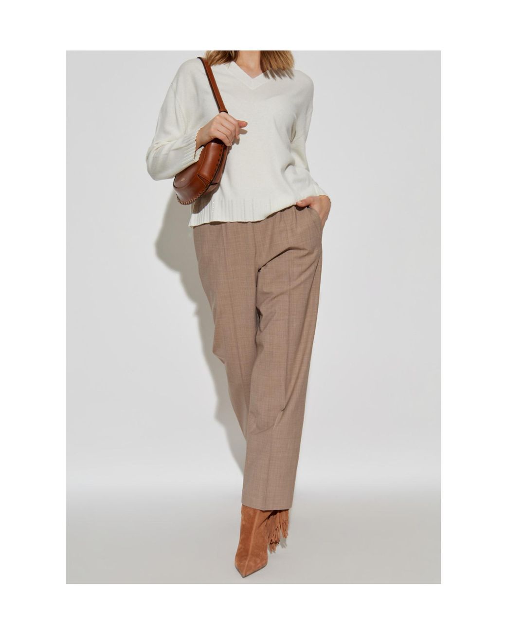 Fabiana Filippi White V-Neck Knitted Jumper