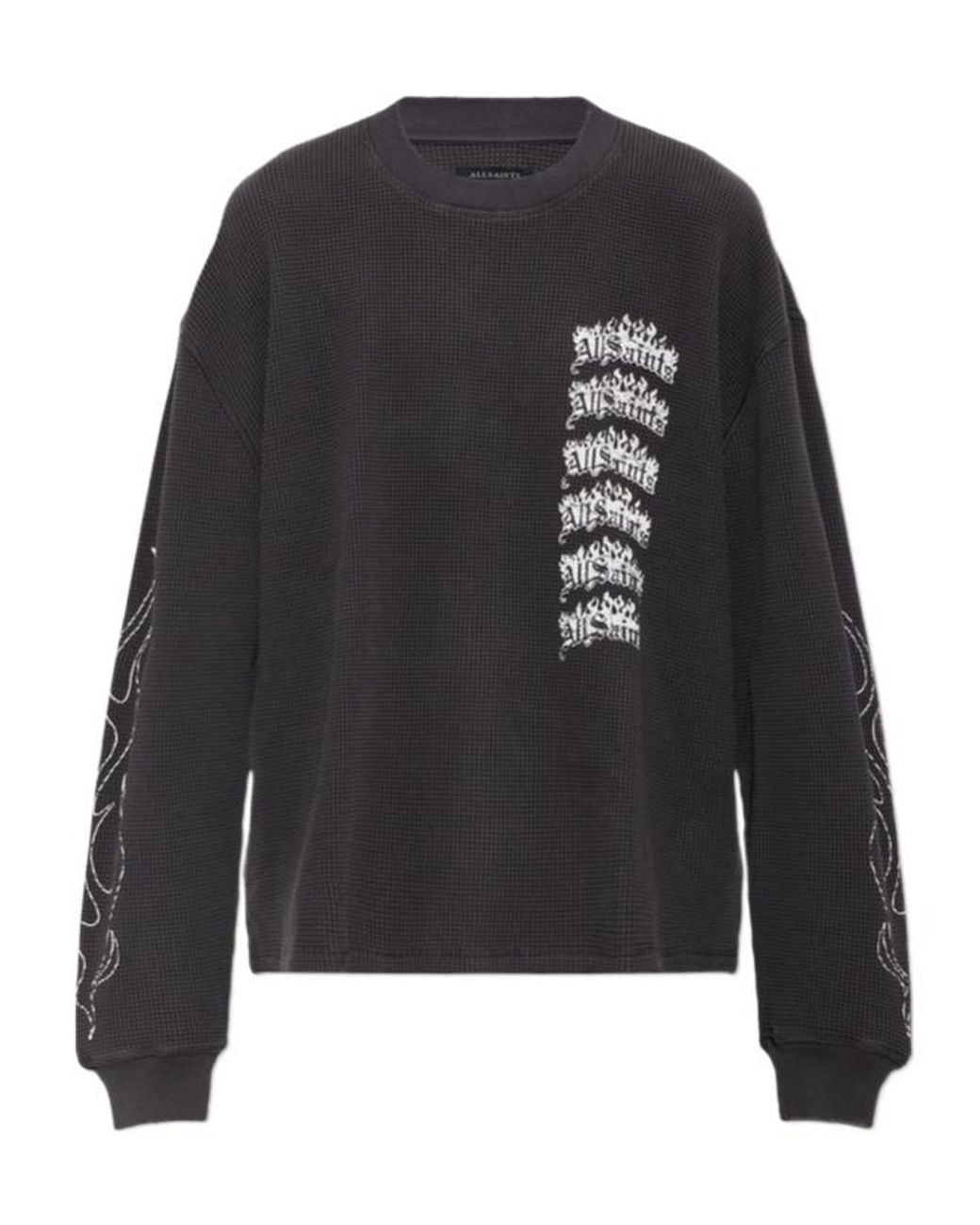 AllSaints Black Waffle Flame Graphic Long Sleeve Top for men