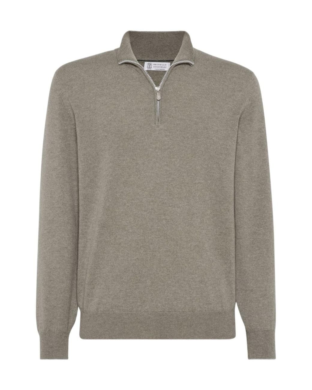 Brunello Cucinelli Gray Funnel-Neck Knitted Polo Shirt for men