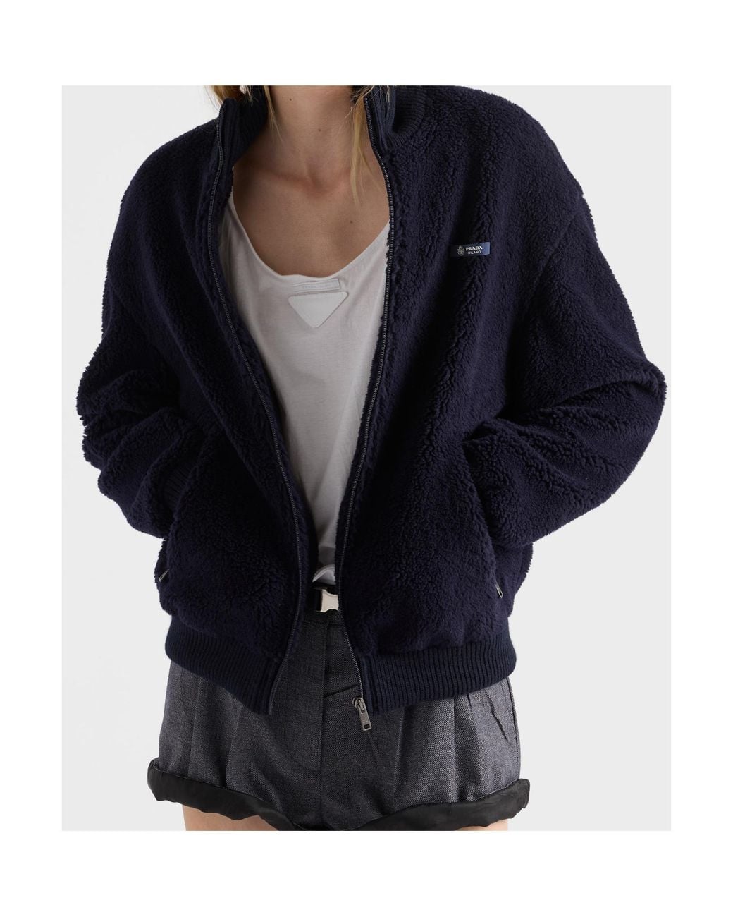 Prada Blue Fleece Bomber Jacket