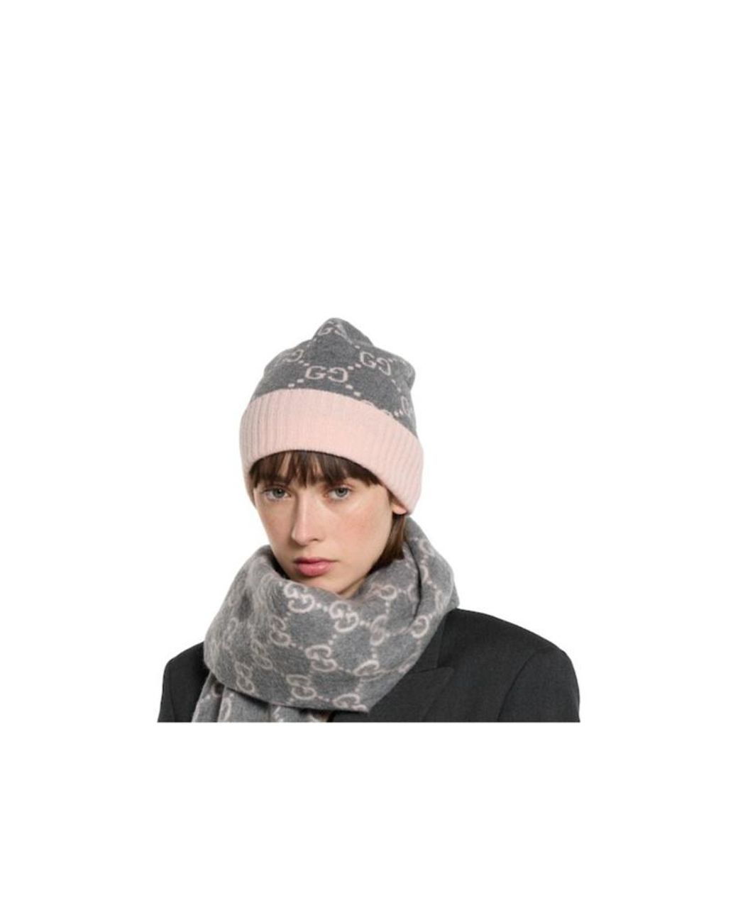 Gucci Gray Logo Intarsia Knit Beanie