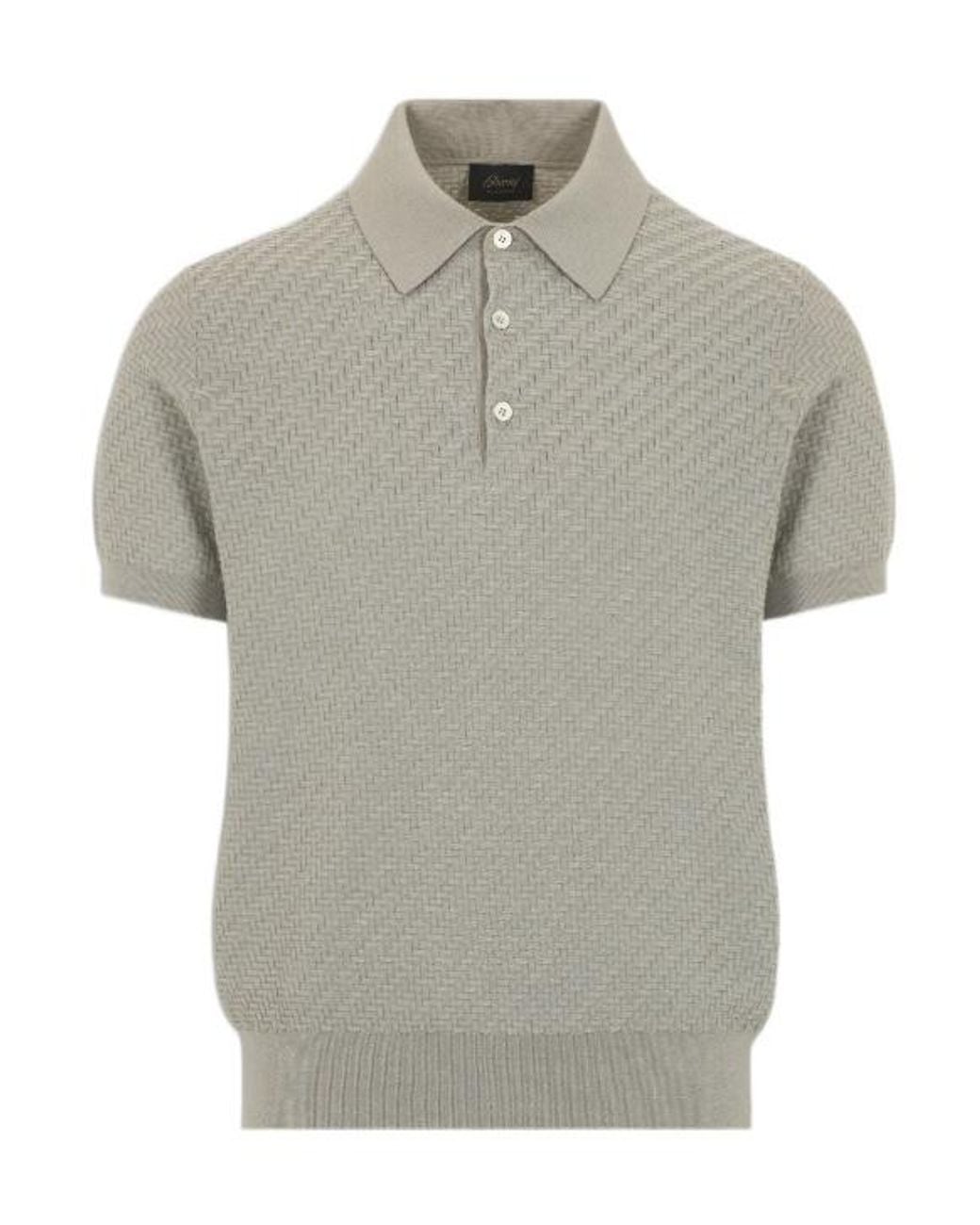 Brioni Gray Woven Pattern Knitted Polo Shirt for men