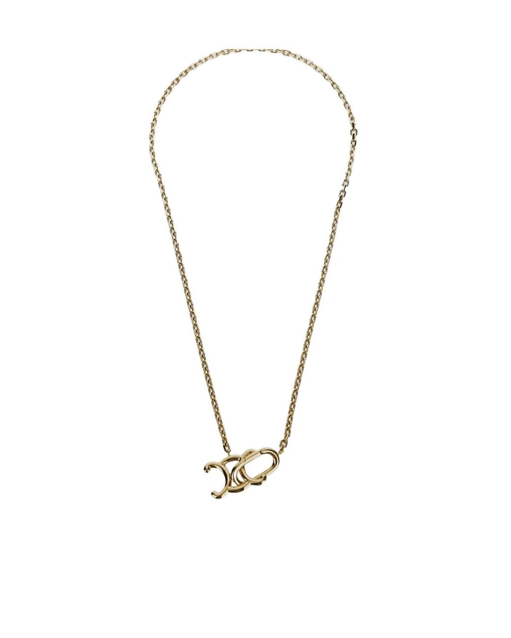 Céline Metallic Triomphe Lock Necklace