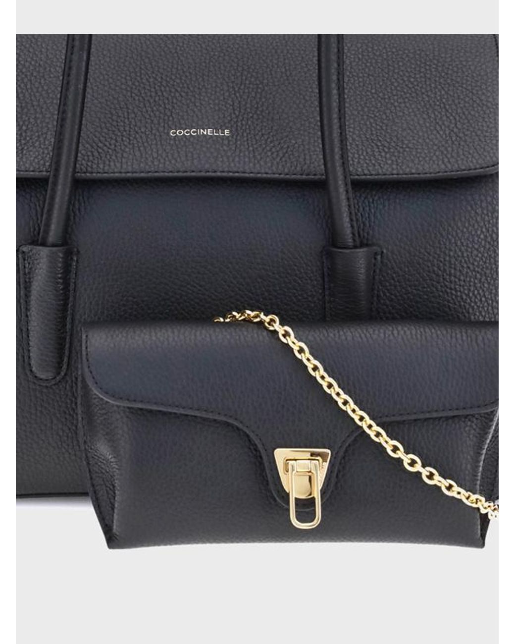 Coccinelle Black Double Beat Flap Shoulder Bag