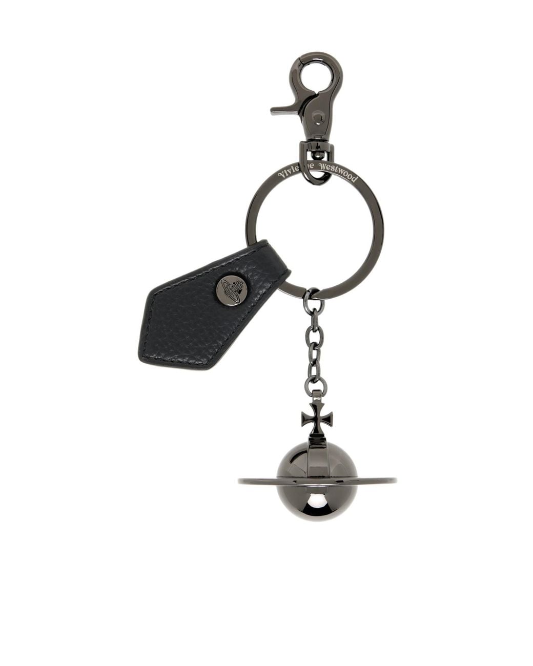 Vivienne Westwood White 3D Orb Leather Keyring for men
