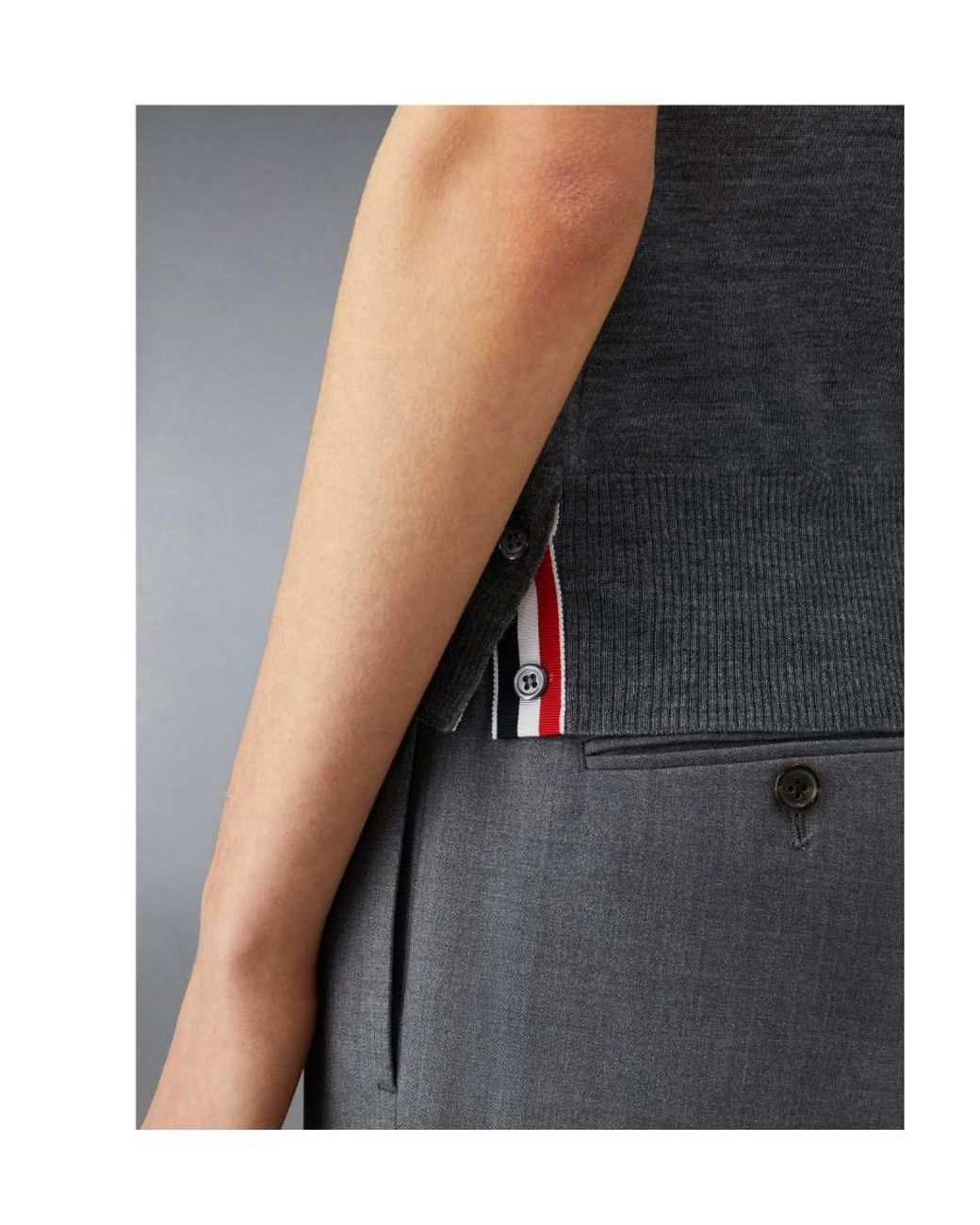 Thom Browne Gray 4-Bar Button Detailed Short-Sleeved Polo Shirt