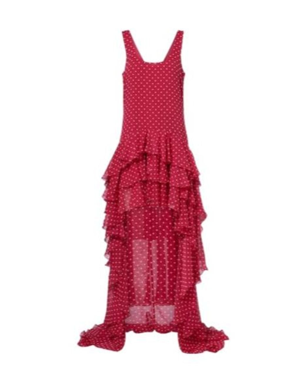 ROTATE BIRGER CHRISTENSEN Red Truut Ruffled Chiffon Midi Dress