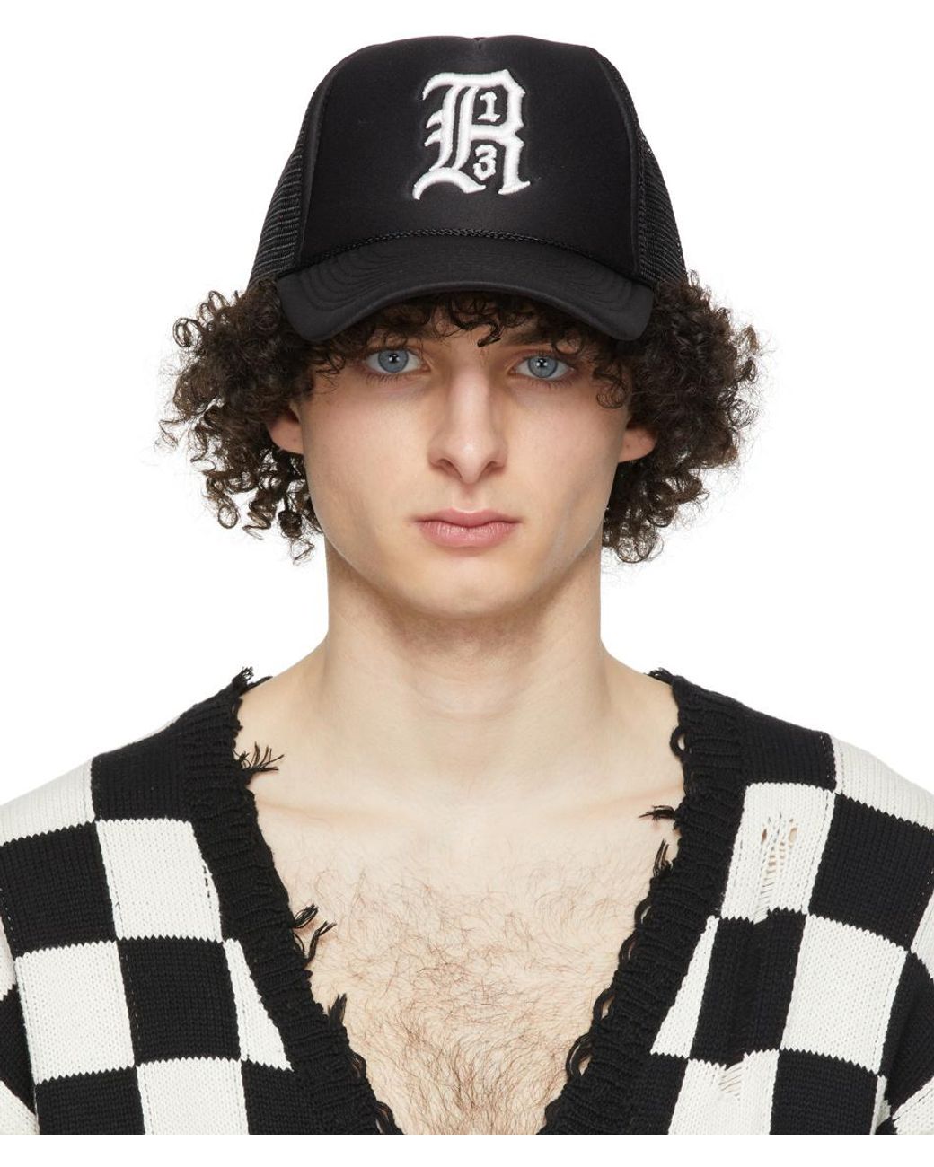 R13 Black Embroidered Logo Baseball Cap for men