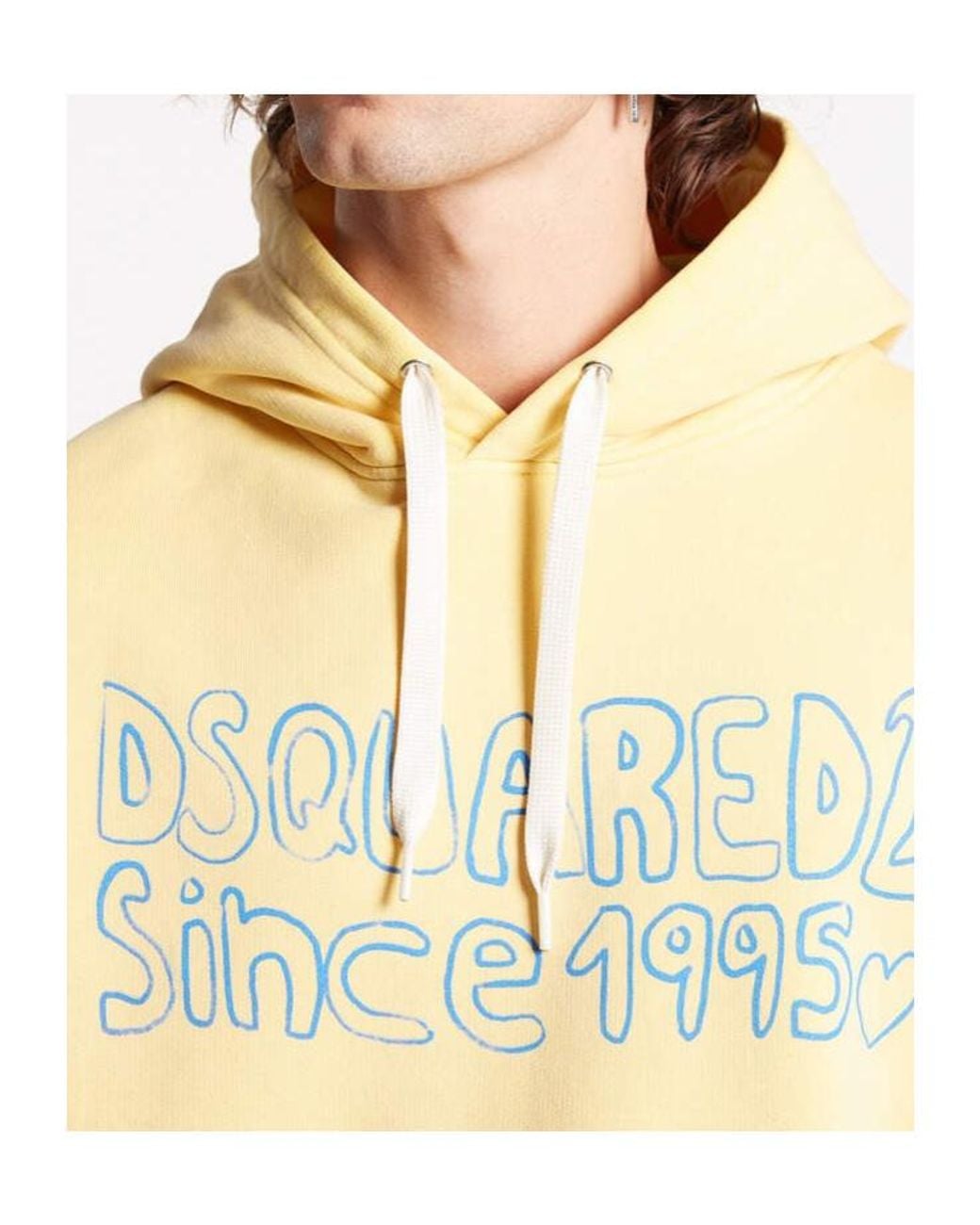 DSquared² Yellow Logo-Print Cotton Hoodie for men