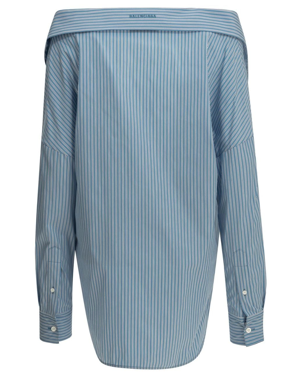 Balenciaga Blue Off-Shoulder Striped Shirt
