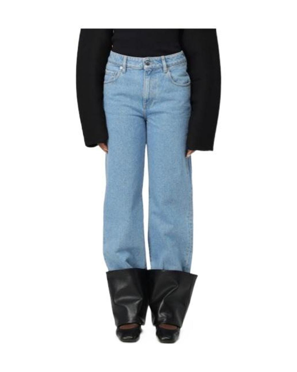 Nanushka Blue Turn-Up Detailed Straight-Leg Jeans