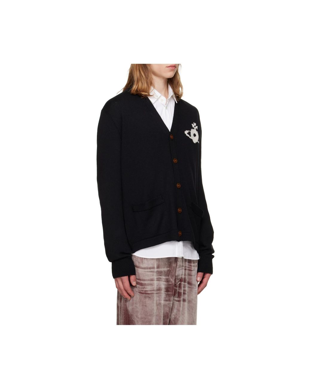 Vivienne Westwood Black Orb Logo V-Neck Cardigan for men