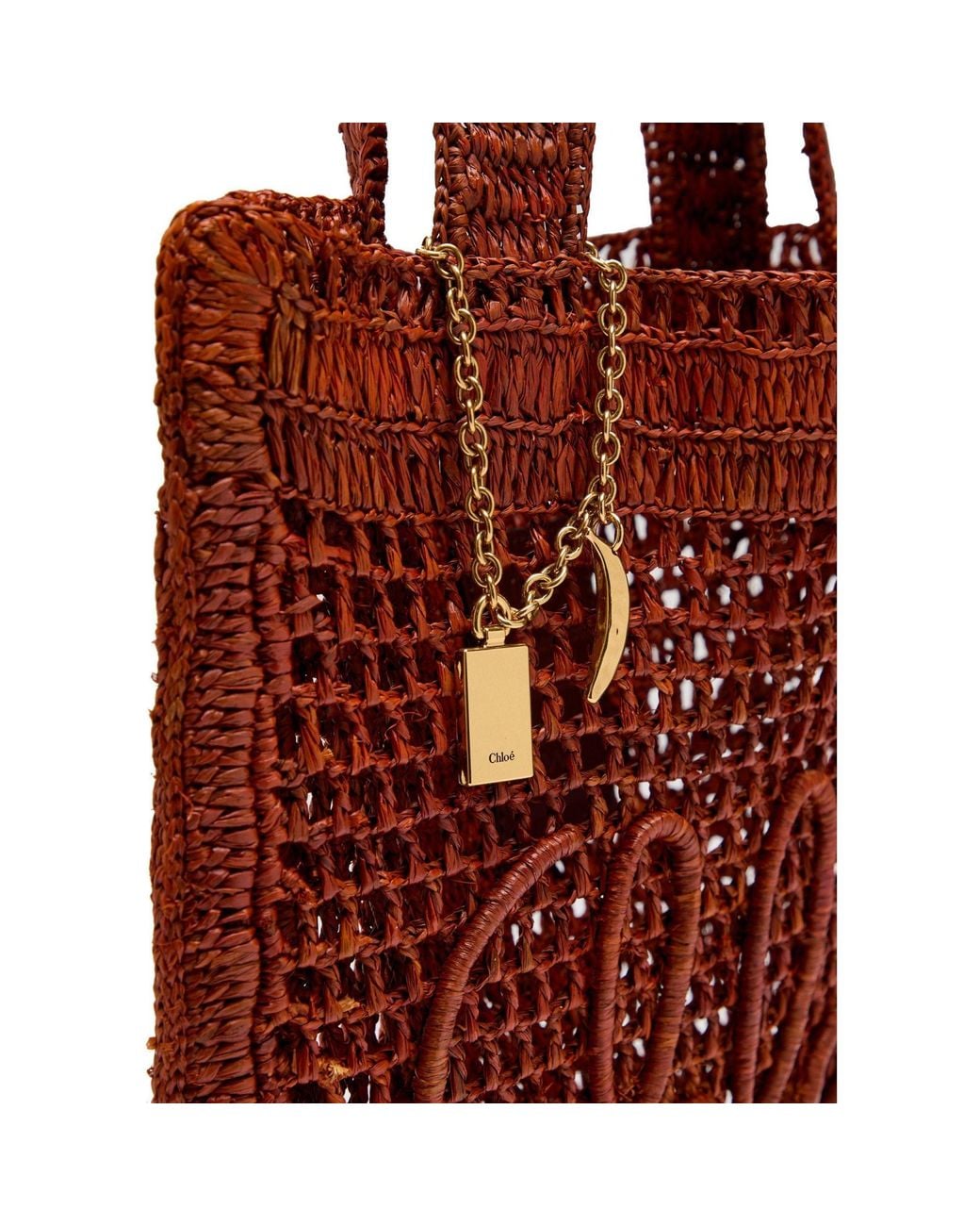 Chloé Red Lattice-Weaved Straw Tote Bag