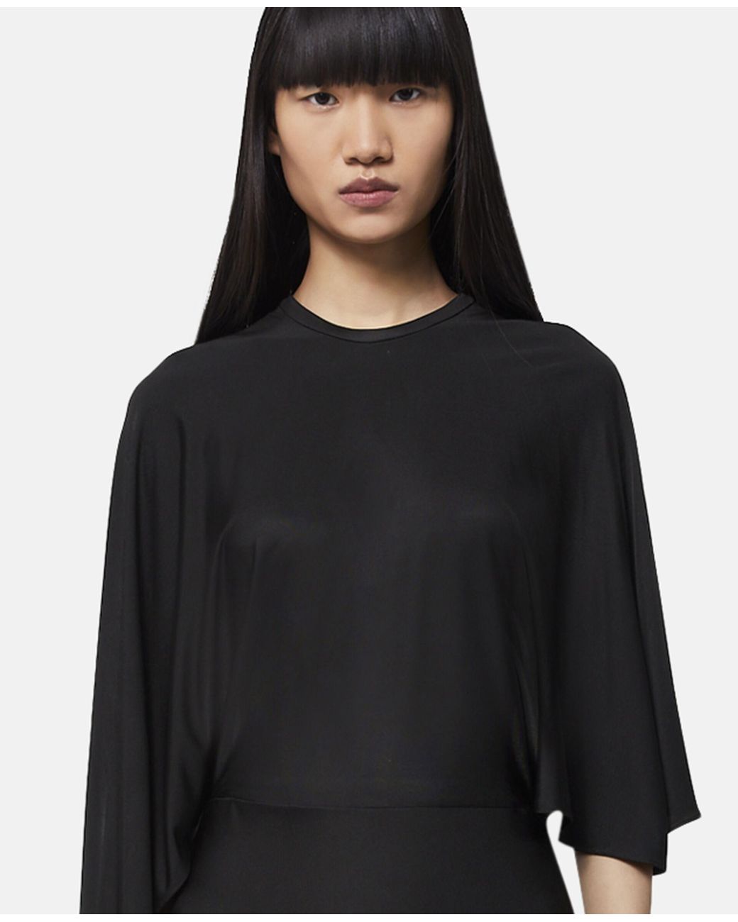 Stella McCartney Black Asymmetrical Cape Sleeve Dress
