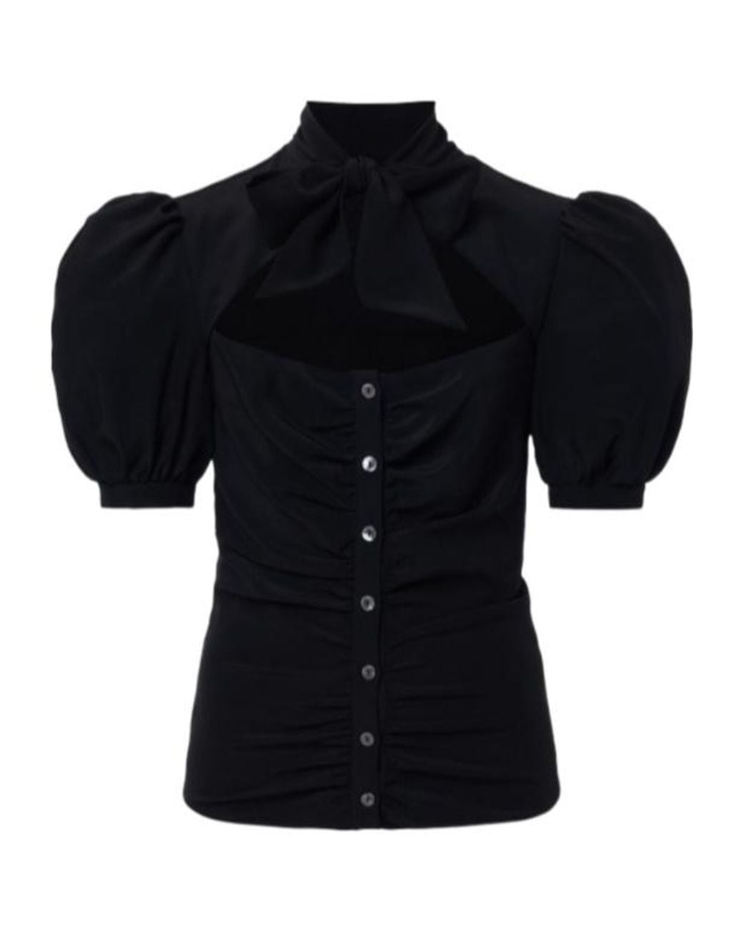 Alessandra Rich Black Draped Silk Shirt W/bow