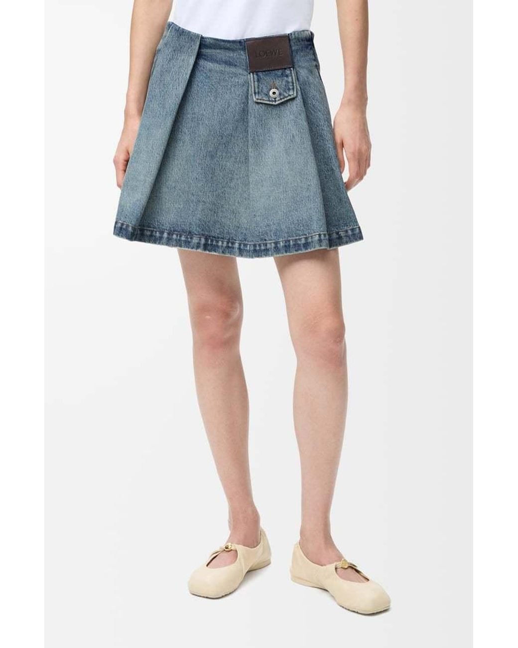 Loewe Blue Pleated Pocket Denim Skirt