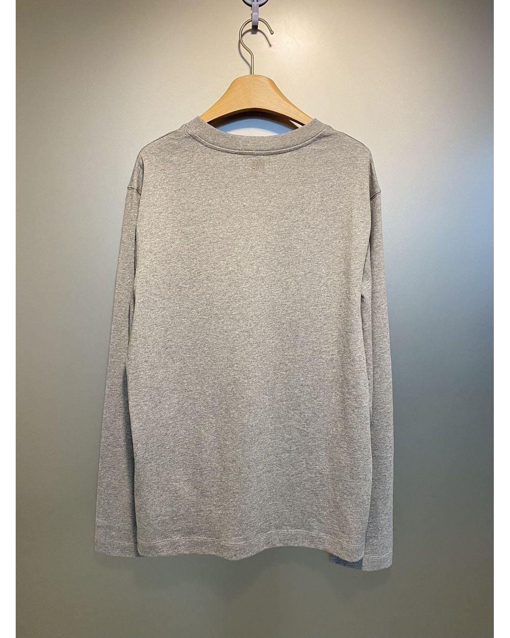 AMI Gray Round Collar And Long-Sleeved T-Shirt for men