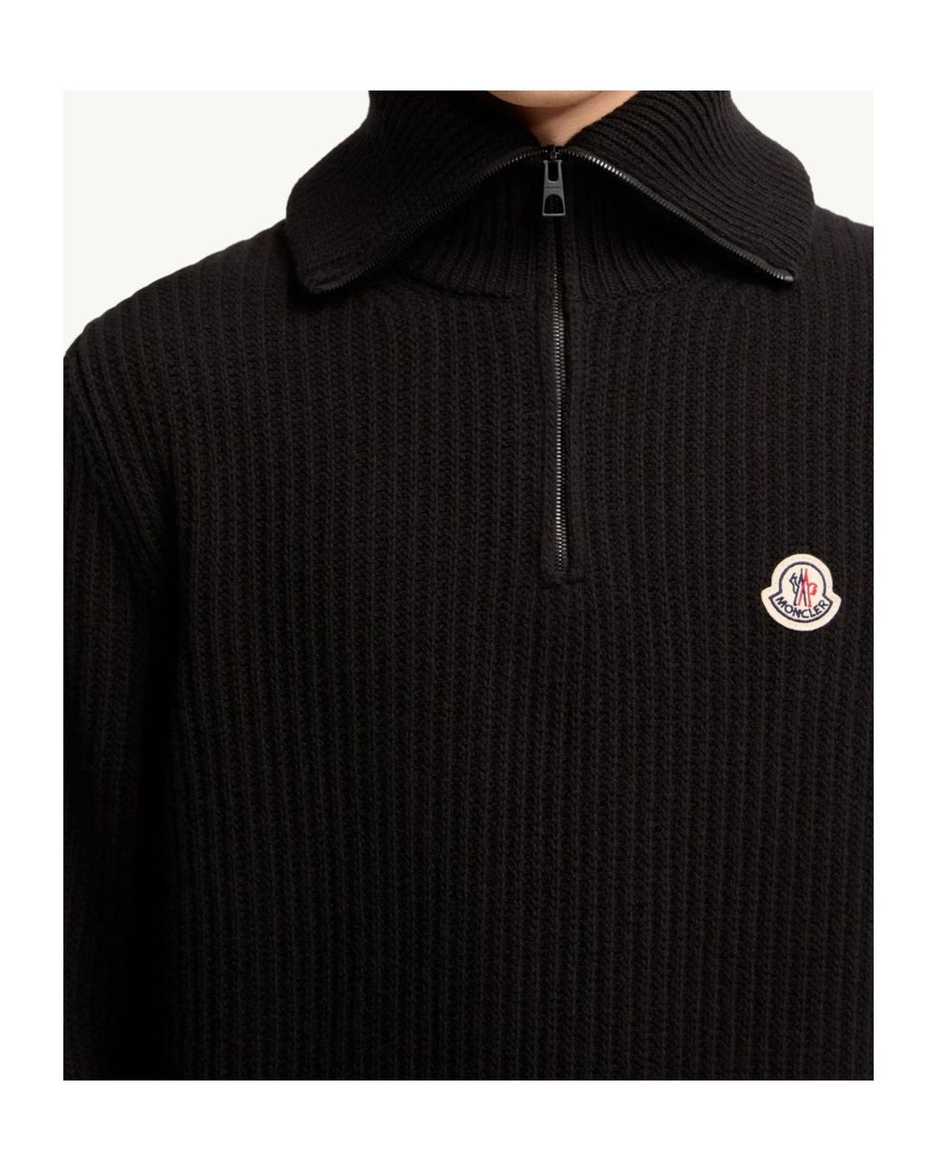 Moncler Black Ribbed Half-Zip Knitted Sweater for men