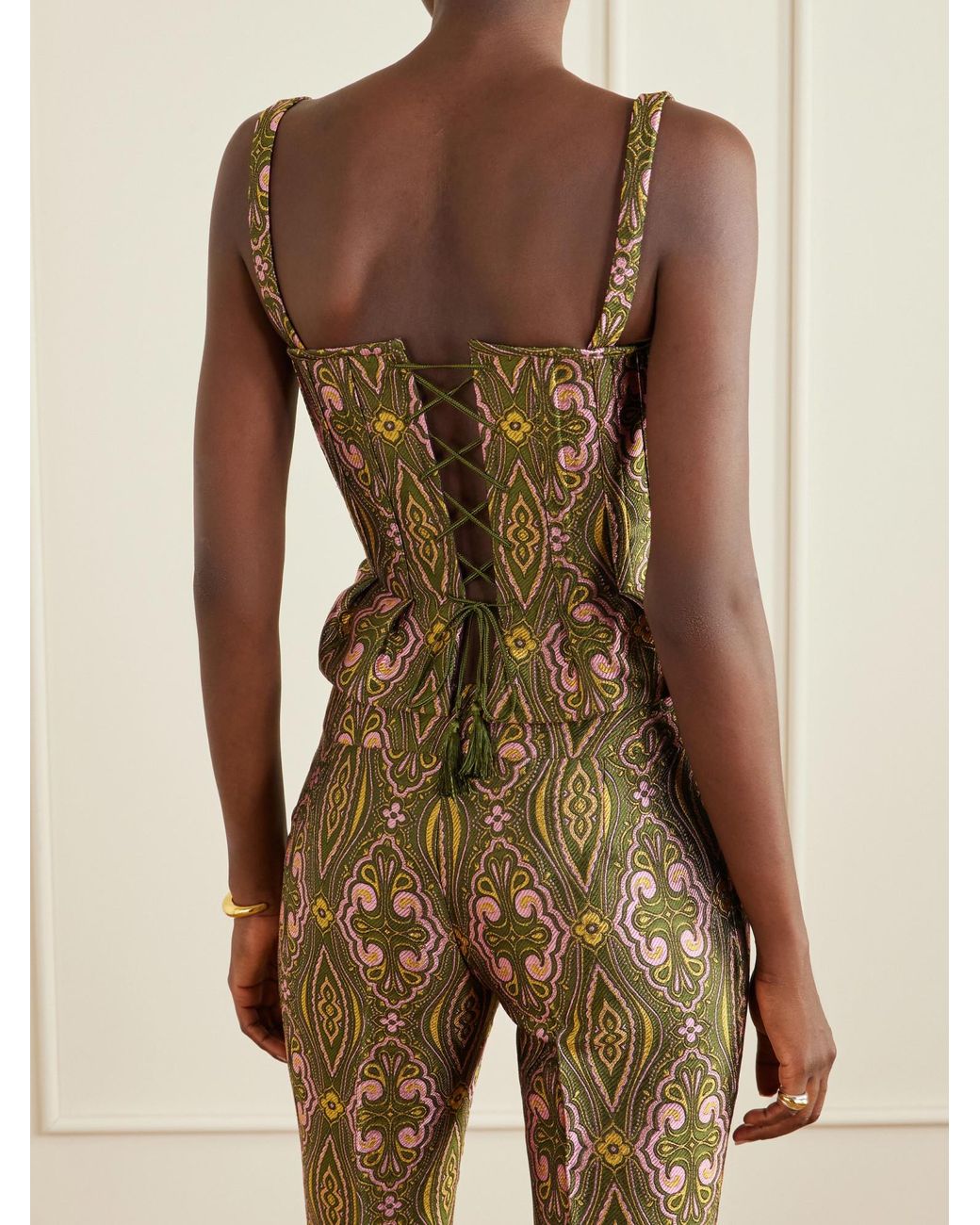Etro Brown Floral Paisley-Print Jacquard Bustier Top