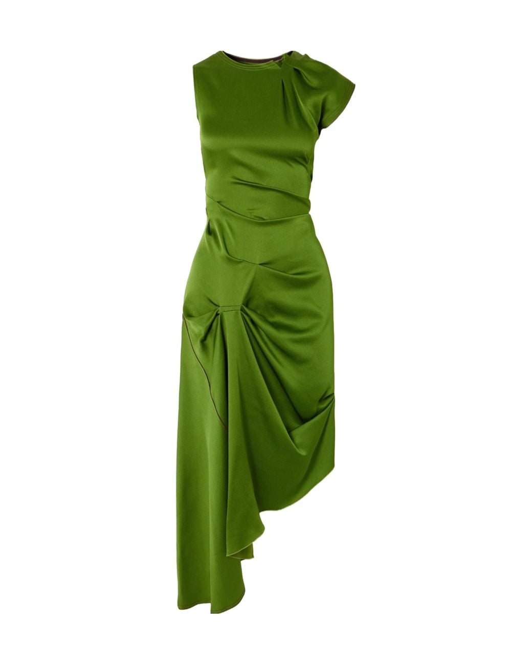 Victoria Beckham Green Draped Satin Midi Dress