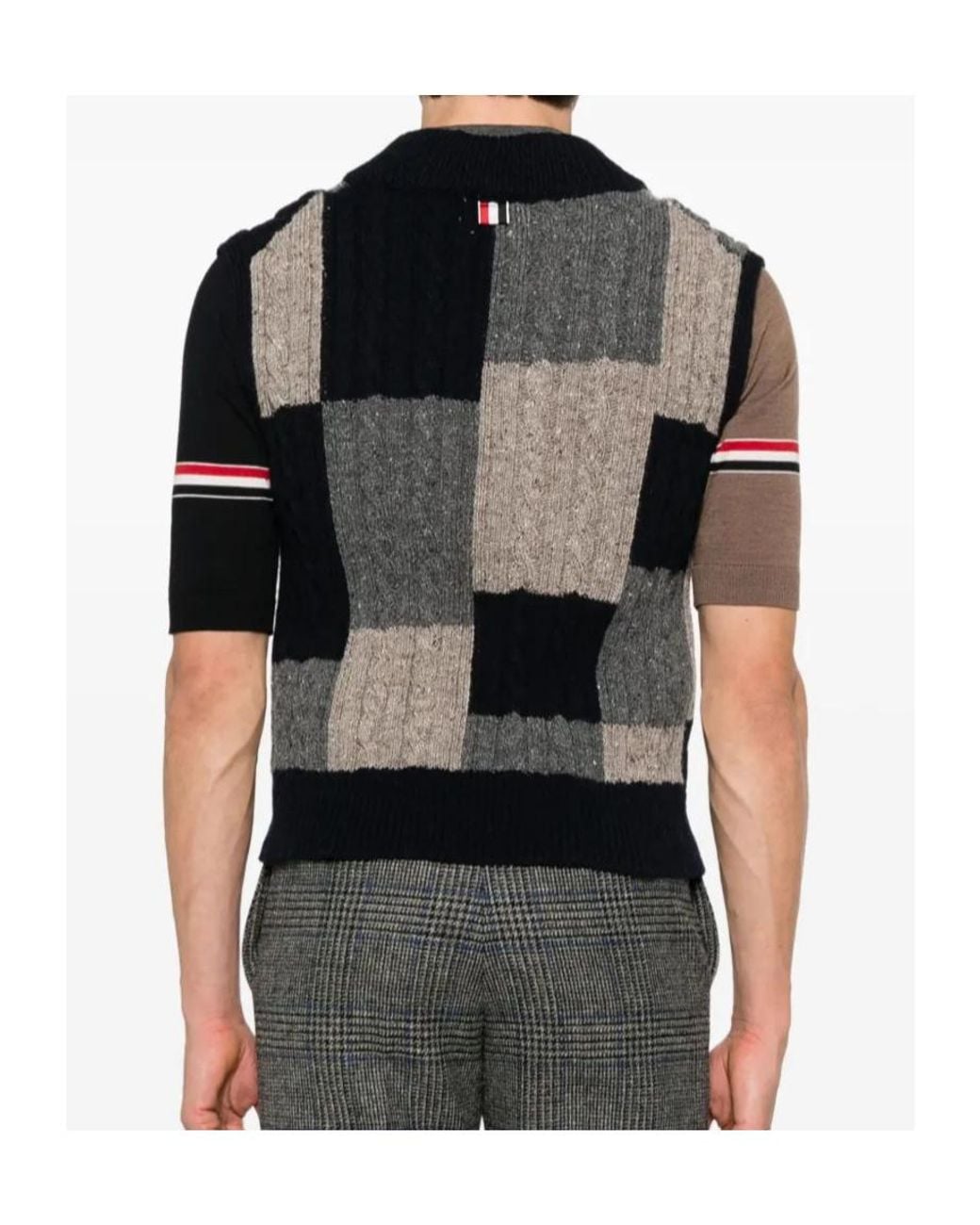 Thom Browne Black Patchwork Cable-Knit Vest for men