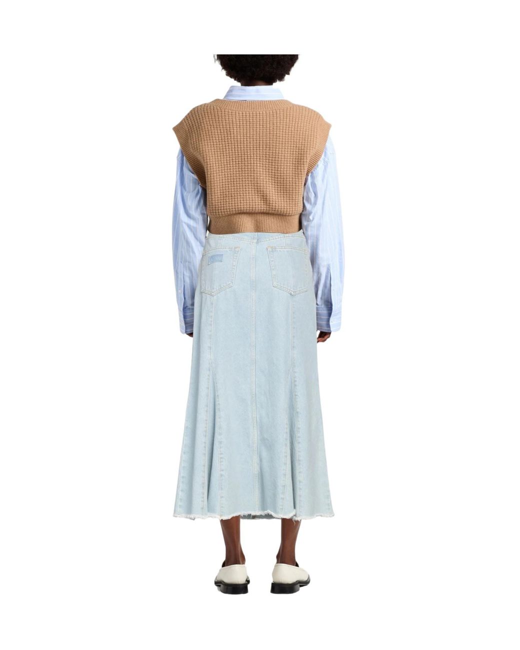 Ganni Blue Light-Colored Denim Midi Skirt