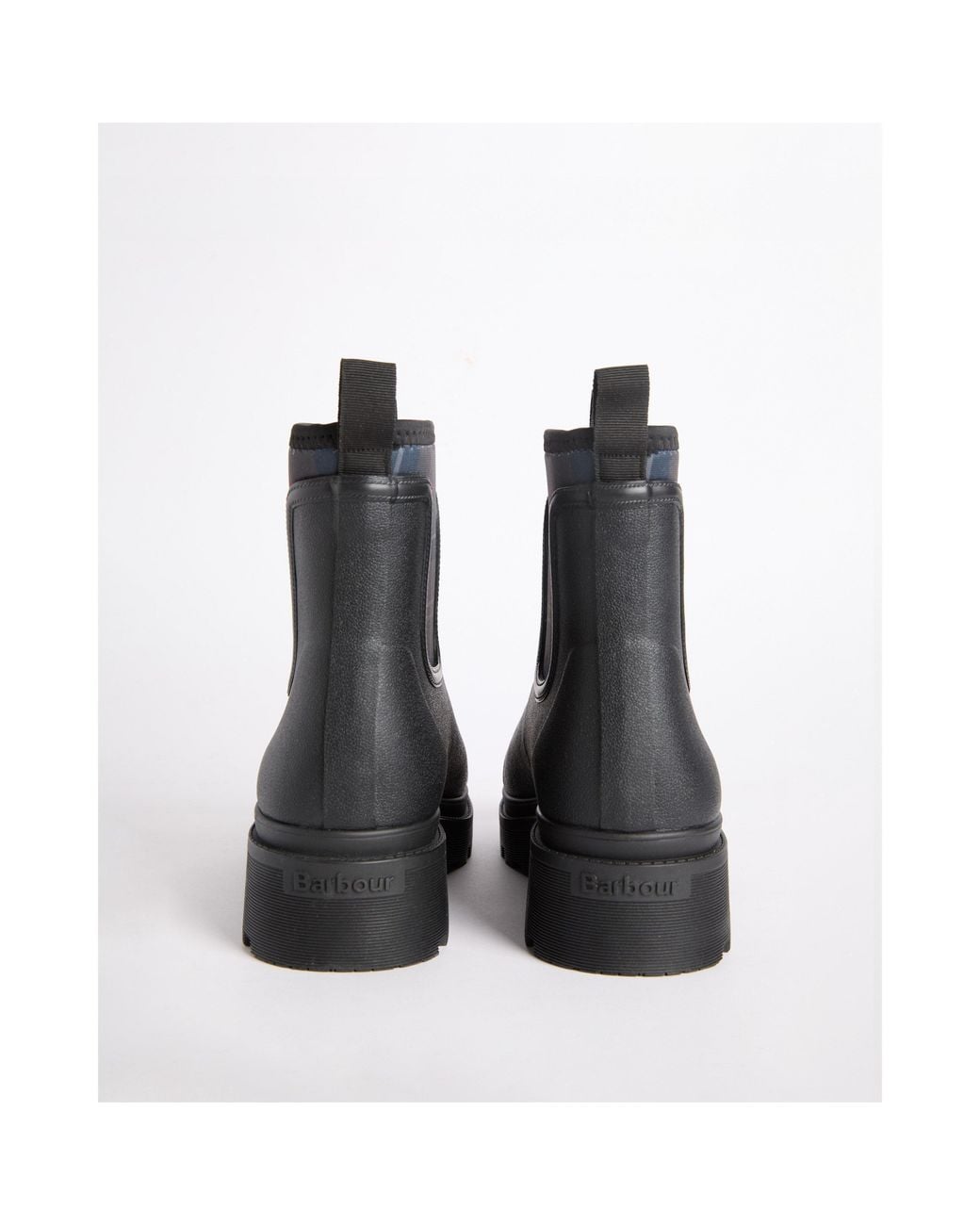Barbour Gray Plaid Panel Side Elastic Short Rain Boot