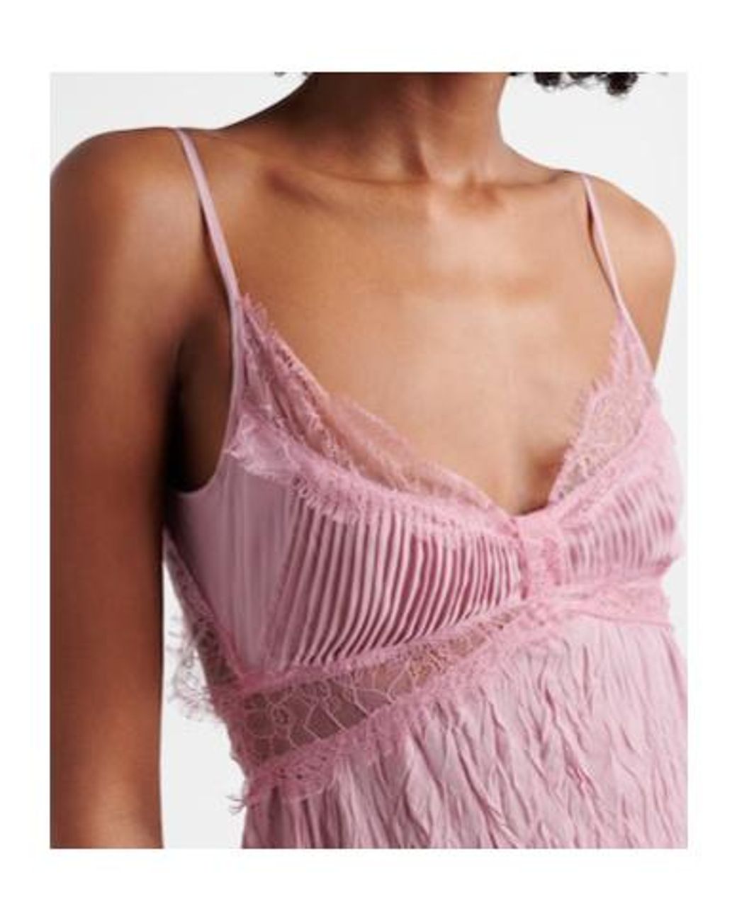 Blumarine Pink Lace-Trimmed Plisse Georgette Gown