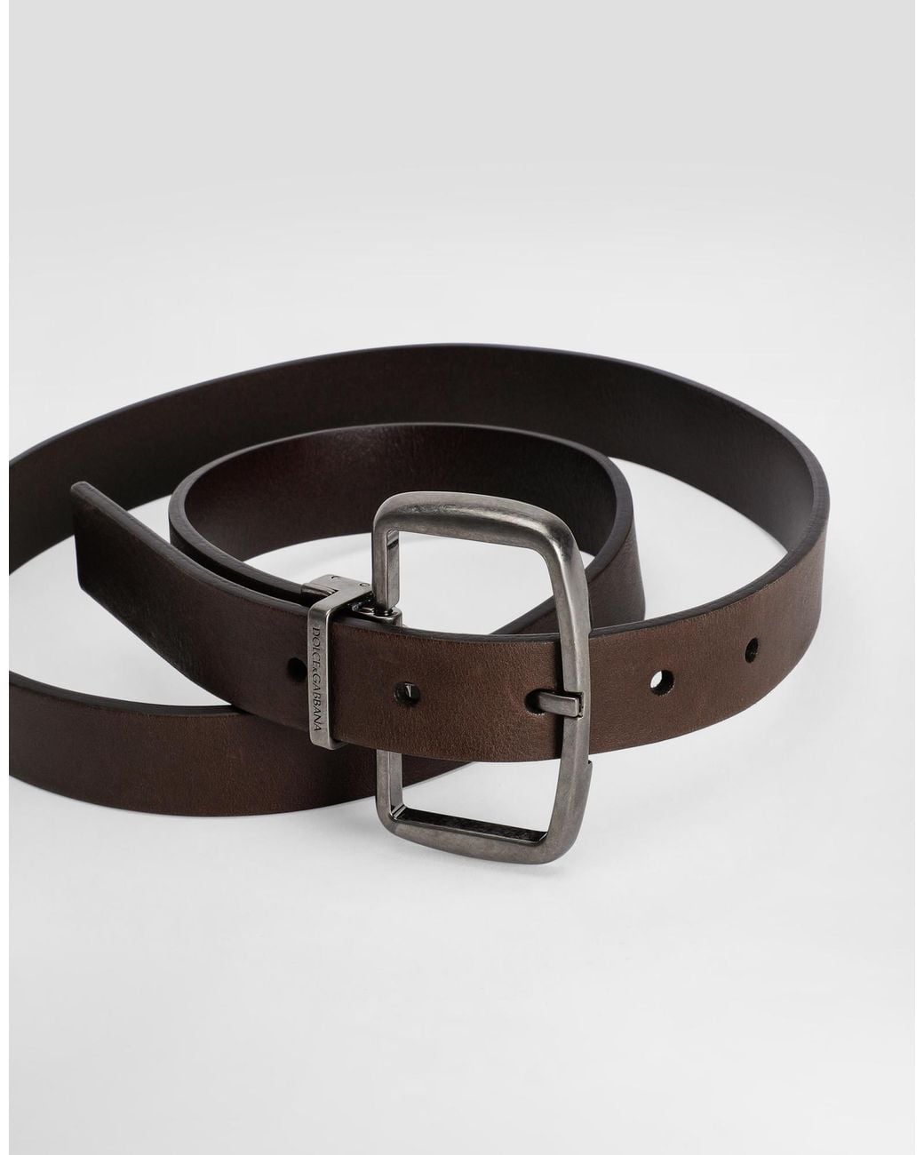 Dolce & Gabbana White Rectangle-Buckle Leather Belt for men